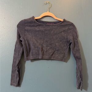 Dark Blue Ribbed Long Sleeve Crop Top